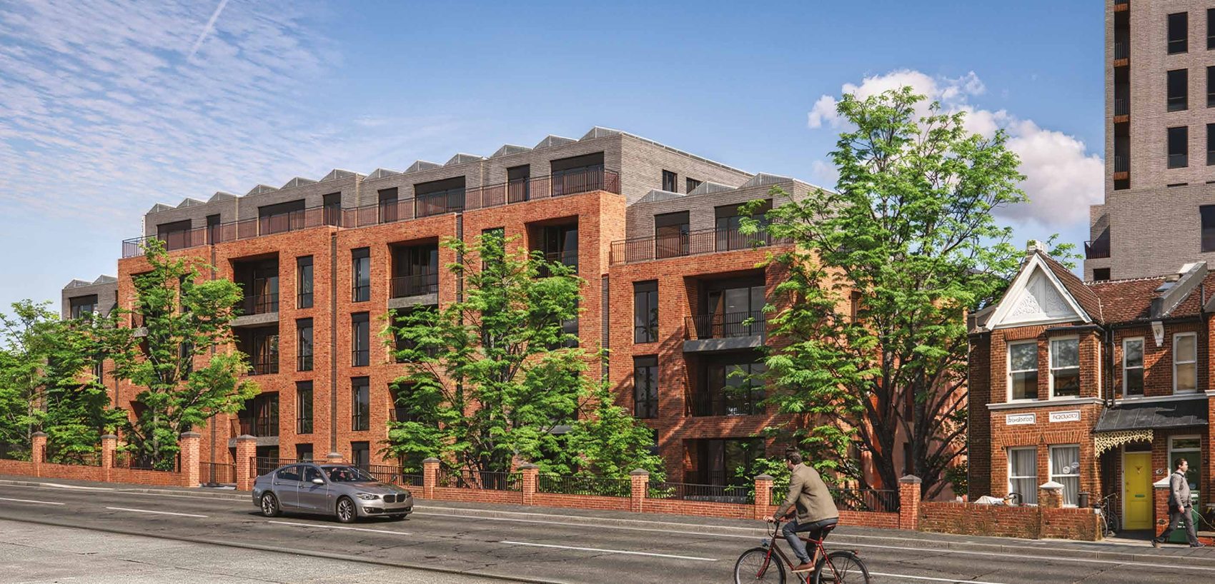 Illustrated view of the completed scheme from Dyke Road Drive showing inset balconies