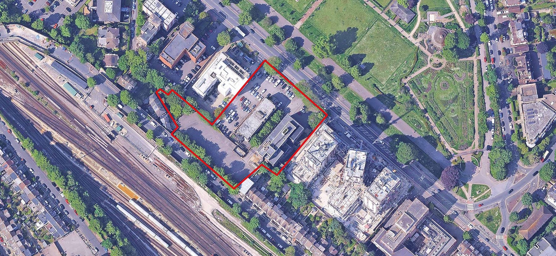 Aerial view of 149-153 Preston Road showing the site boundary
